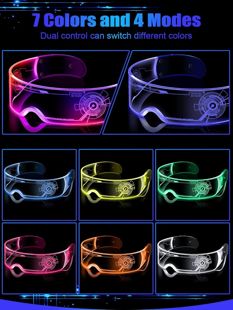 TOODOO 4 Pairs LED Visor Glasses Light up Glasses Futuristic Luminous Rave Glasses 7 Colors 4 Modes for Club Christmas Party - Image 4